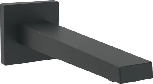 Schwarze, eckige Auslaufarmatur von HANSA mit geraden Kanten und flacher Rosette. Ideal für moderne Badezimmer-Designs.
